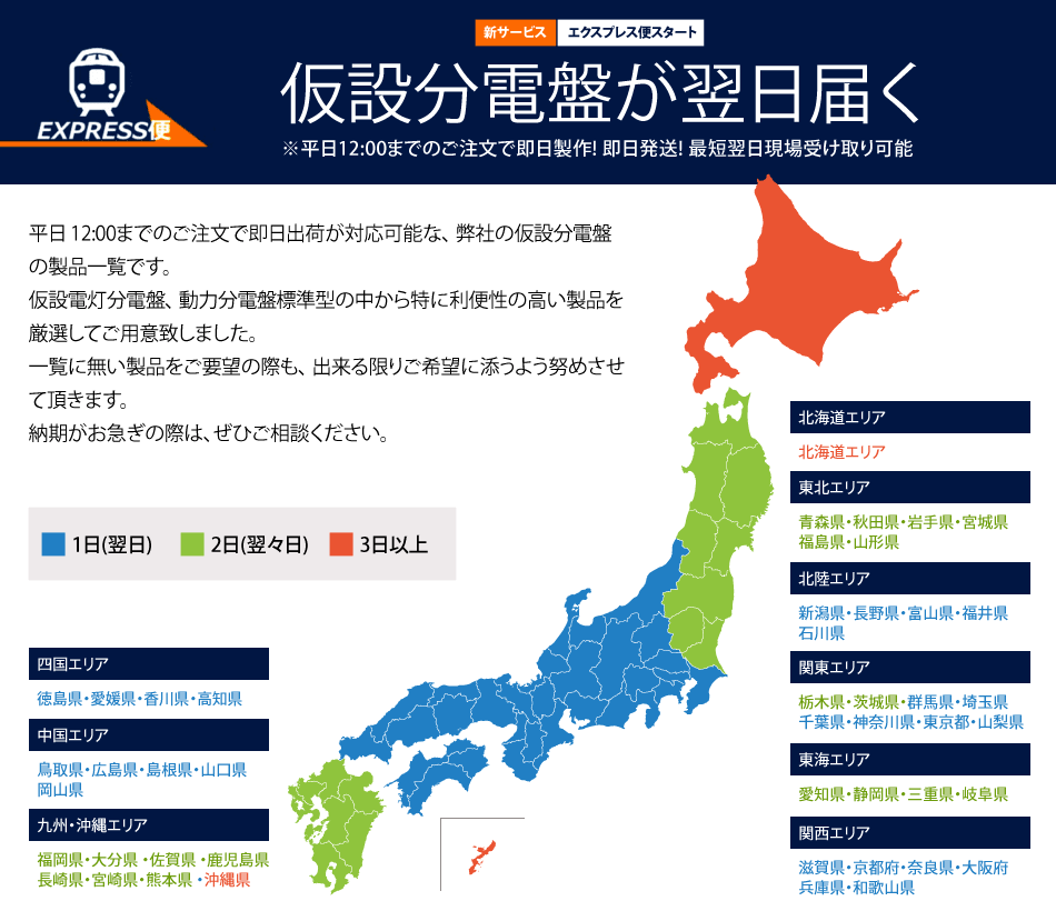 新サービス エクスプレス便スタート 仮設分電盤が翌日届く